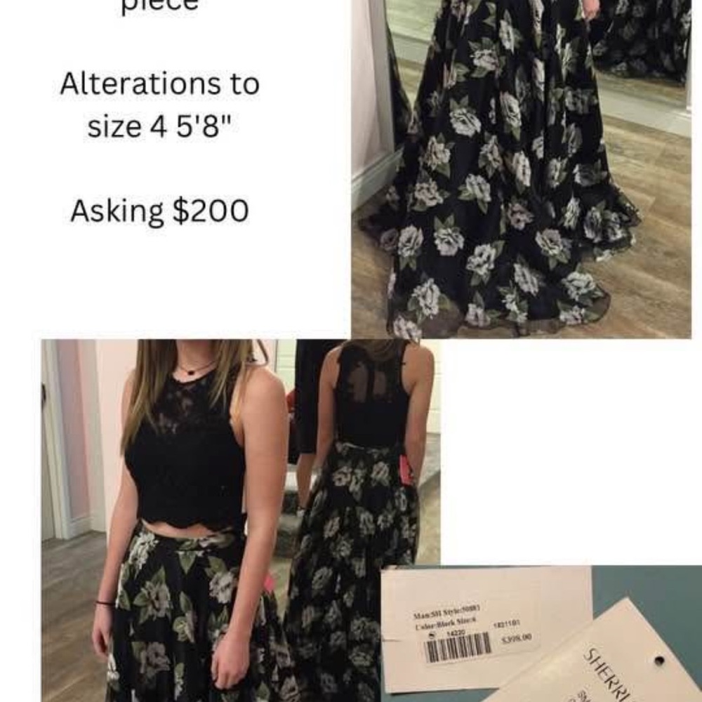 Sherri Hill Black and White Floral Two-Piece Dress